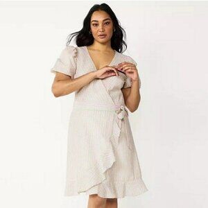 Draper James RSVP Puff Sleeve Wrap Mini Dress Size XXL Seersucker Striped Easter